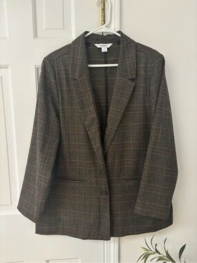 Women's Brown, Cream & Orange Plaid Blazer